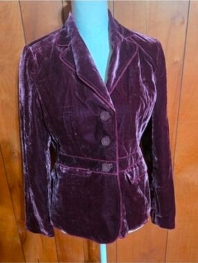 AXCESS Liz Claiborne Co Pinotnoir Velour Button Front Pockets Blazer Size 6